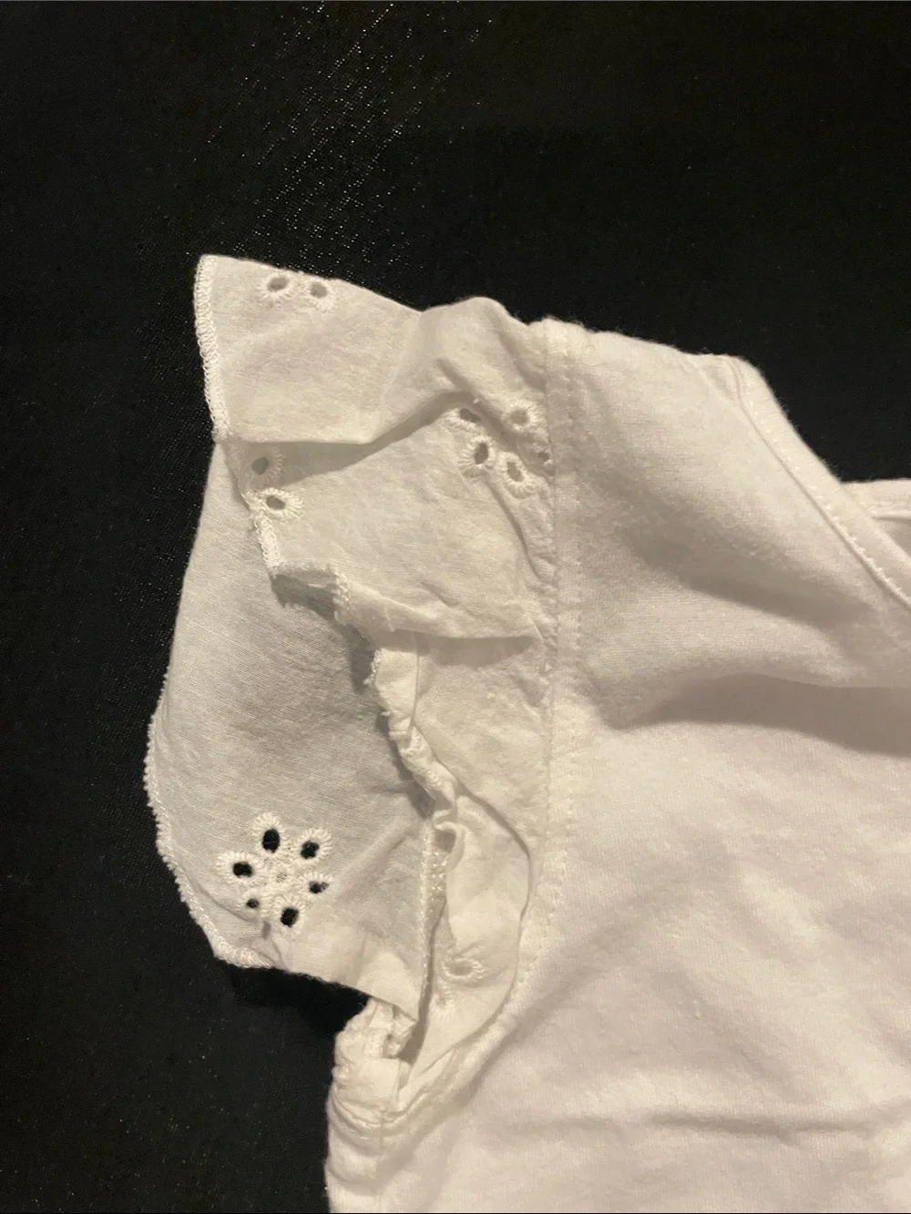 H&M White Eyelet Flutter Sleeve Tee with Light Blue Shorts